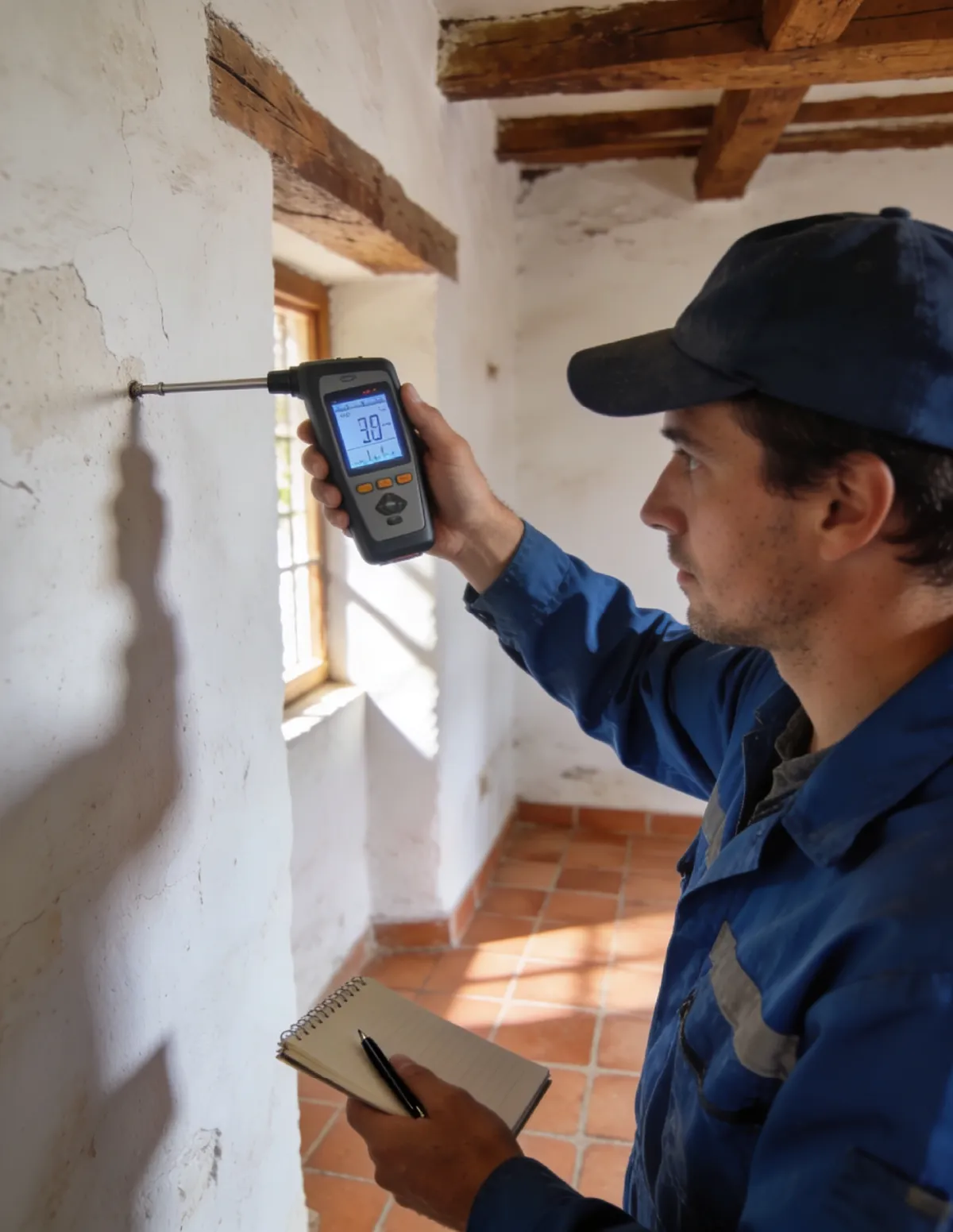 Técnico HUMIX Palencia revisando un caso de humedad